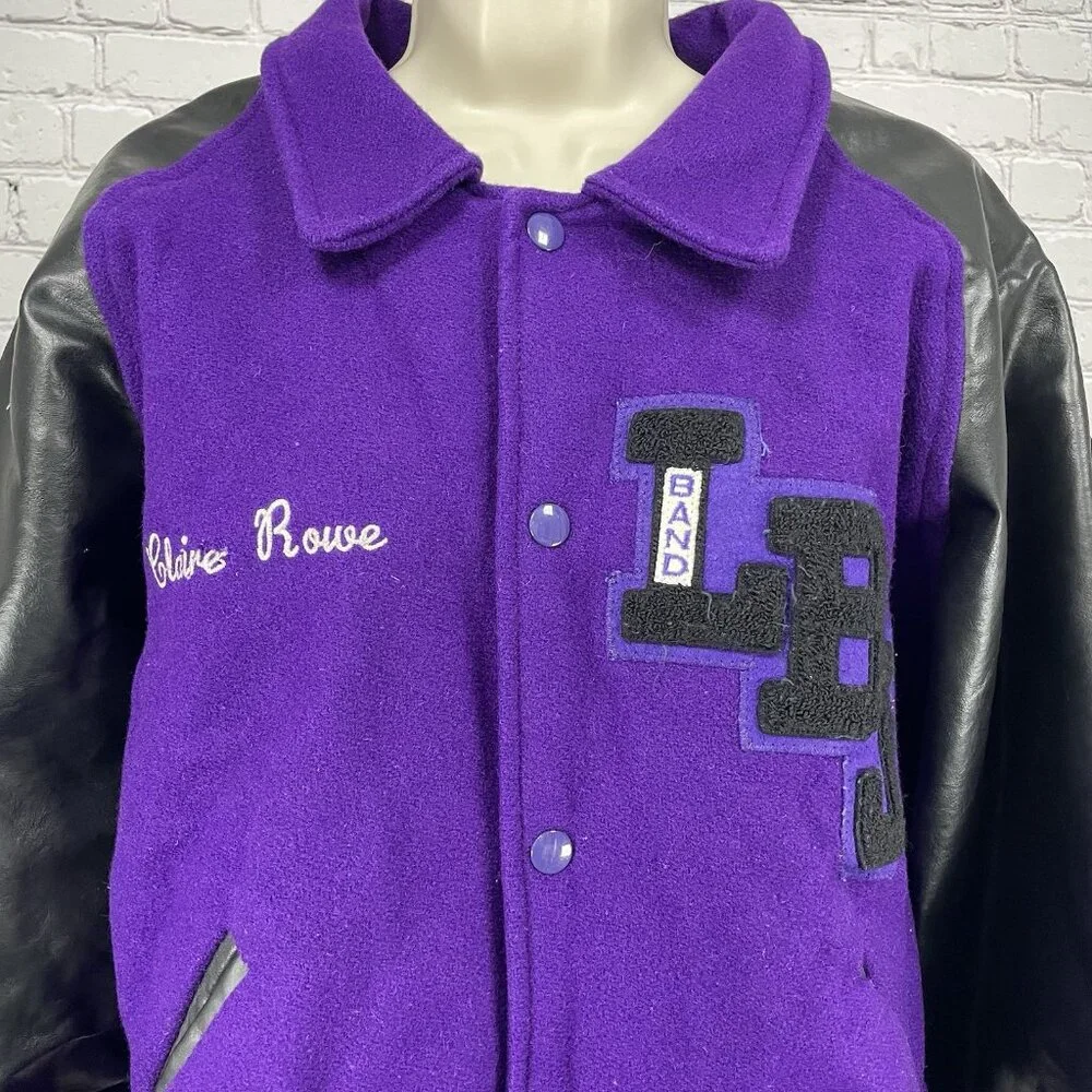 VTG Awards USA Purple Wool Snap Button Retro Varsity Band Jacket Size Medium M